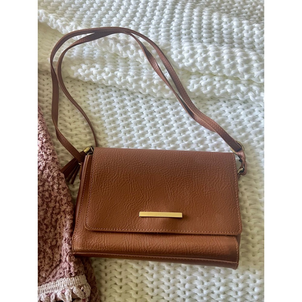 Tan Brown PU Crossbody Bag Flap Shoulder Bag